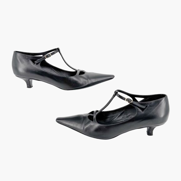 The Row Cyd Mary Jane Kitten Pumps Size 39 US 9 Black Leather Pointed Low Heel - Picture 10 of 16